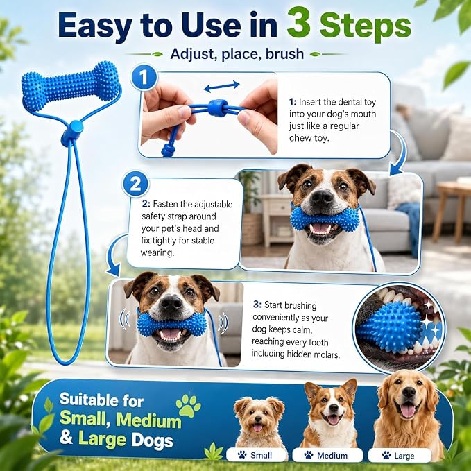 Dog Dental Chew Toy – Cleans Teeth & Helps Remove Plaque （Buy 1 get 2 free dog brushes）